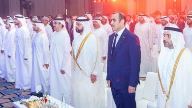 The Crown Prince of Fujairah, Sheikh Mohammed bin Hamad Al Sharqi, the Iraqi Minister of Industry and Minerals, Khaled Battal Al-Najm, and Emirati officials during their participation in the 8th version of the Fujairah International Mining Forum. Photo: WAM