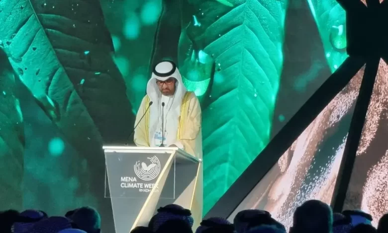 COP28 President-designate Sultan al-Jaber at the MENA Climate week in Riyadh on October 8, 2023. (Ayush Narayanan, Al Arabiya English)