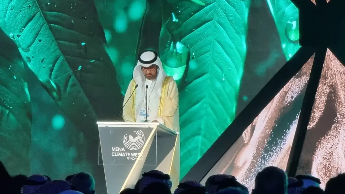 COP28 President-designate Sultan al-Jaber at the MENA Climate week in Riyadh on October 8, 2023. (Ayush Narayanan, Al Arabiya English)