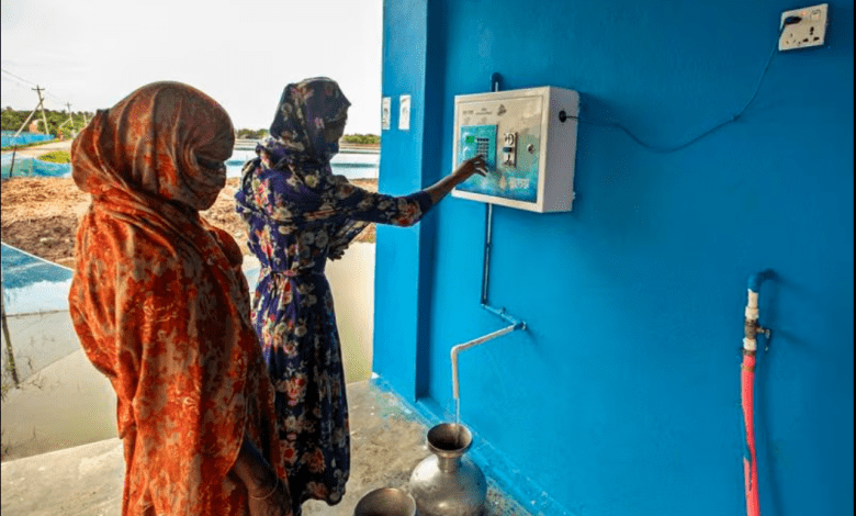 Women collect water using smart devices installed to prevent wastage and enable quick water collection in villages in eastern coastal Bangladesh. All photos- Ledars