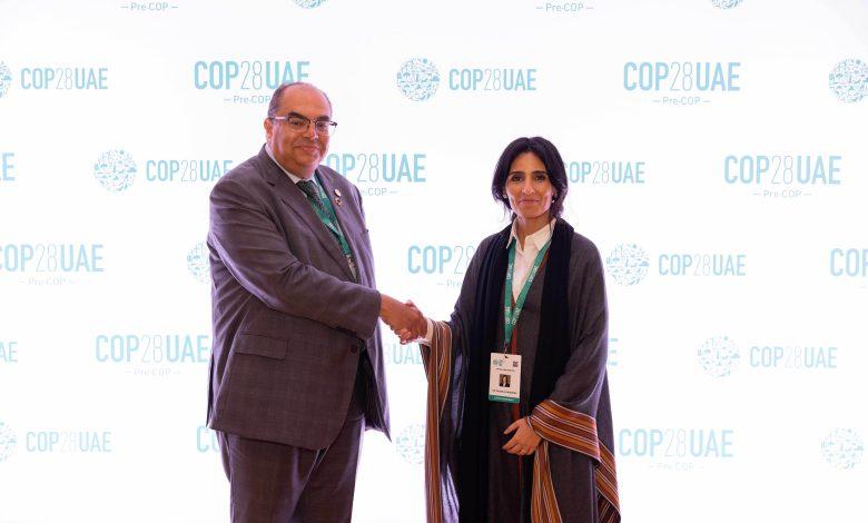 Razan Khalifa Al Mubarak from the COP28 Presidency and Dr. Mahmoud Mohieldin from the COP27 Presidency Source: Wam.ae